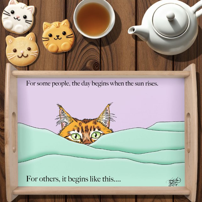 Curious Ginger Peekaboo Cat Funny Lavender Green Serving Tray (Creator Uploaded)