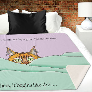 Curious Ginger Peekaboo Cat Funny Lavender Green Sherpa Blanket