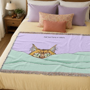 Curious Ginger Peekaboo Cat Funny Lavender Green Throw Blanket