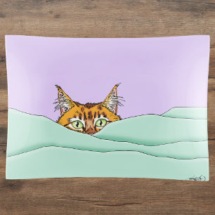 Curious Ginger Peekaboo Cat Funny Lavender Green Trinket Tray
