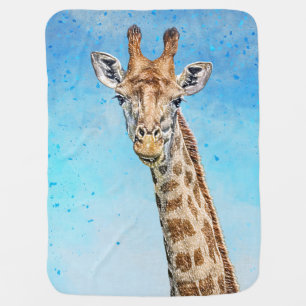 Curious Giraffe with Blue Confetti Sky Baby Blanket