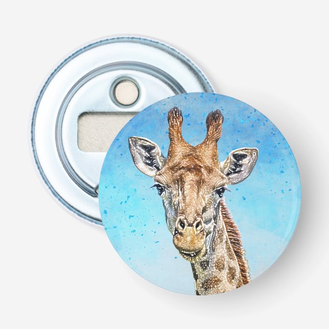 Curious Giraffe with Blue Confetti Sky Bottle Opener (Front)