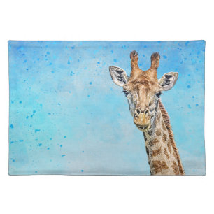Curious Giraffe with Blue Confetti Sky Cloth Placemat
