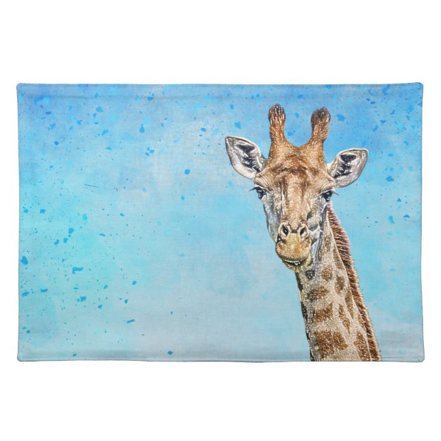 Curious Giraffe with Blue Confetti Sky Cloth Placemat (Front)