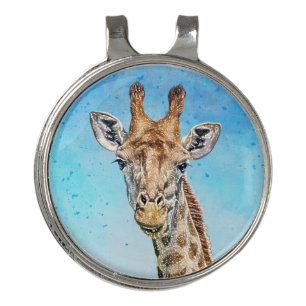 Curious Giraffe with Blue Confetti Sky Golf Hat Clip