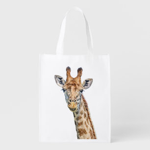 Curious Giraffe with Blue Confetti Sky Grocery Bag