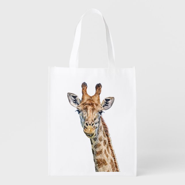 Curious Giraffe with Blue Confetti Sky Grocery Bag (Front)