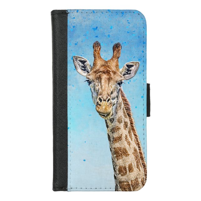 Curious Giraffe with Blue Confetti Sky iPhone Wallet Case (Front)