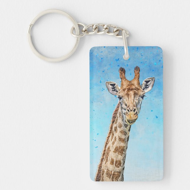 Curious Giraffe with Blue Confetti Sky Keychain (Front)