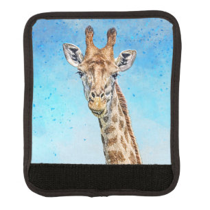 Curious Giraffe with Blue Confetti Sky Luggage Handle Wrap