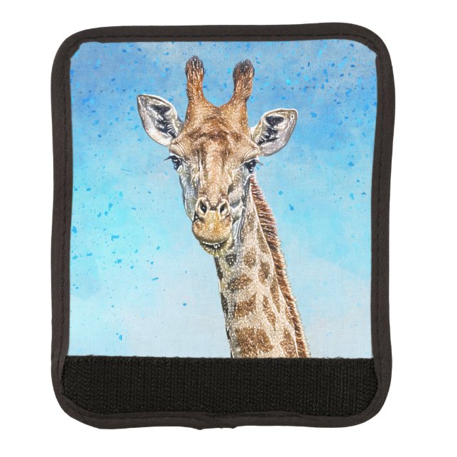 Curious Giraffe with Blue Confetti Sky Luggage Handle Wrap (Front)