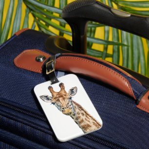 Curious Giraffe with Blue Confetti Sky Luggage Tag