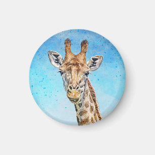 Curious Giraffe with Blue Confetti Sky Magnet