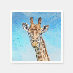 Curious Giraffe with Blue Confetti Sky Napkins