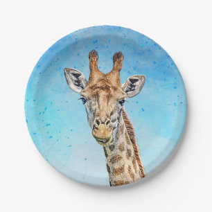 Curious Giraffe with Blue Confetti Sky Paper Plates