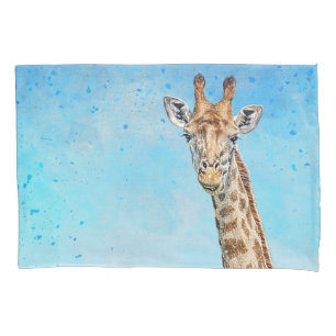 Curious Giraffe with Blue Confetti Sky Pillow Case