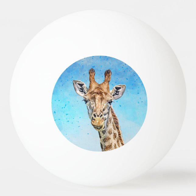 Curious Giraffe with Blue Confetti Sky Ping Pong Ball (Front)