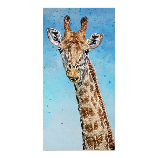 Curious Giraffe with Blue Confetti Sky Poster (Front)