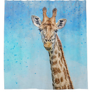 Curious Giraffe with Blue Confetti Sky Shower Curtain