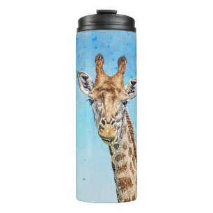 Curious Giraffe with Blue Confetti Sky Thermal Tumbler
