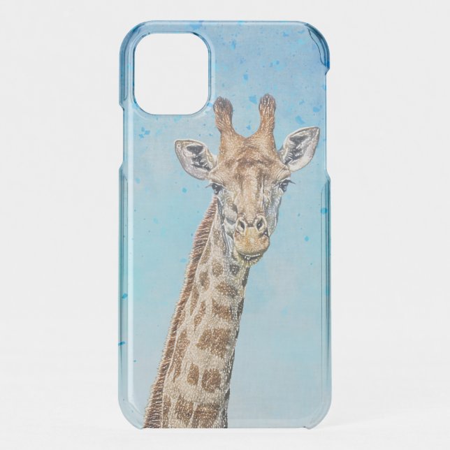 Curious Giraffe with Blue Confetti Sky Uncommon iPhone Case (Back)