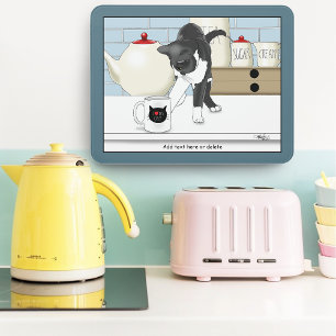 Curious Gray White Cat Funny Tea Mug Kitchen Door Sign