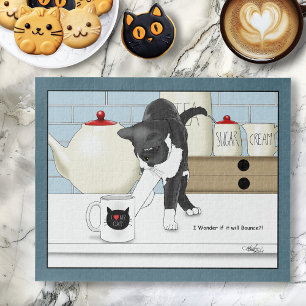 Curious Gray White Cat Funny Tea Mug Kitchen Jigsaw Puzzle