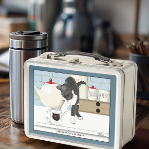 Curious Gray White Cat Funny Tea Mug Kitchen Metal Lunch Box