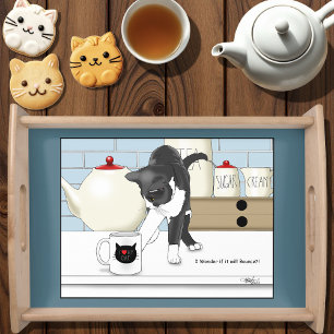 Curious Gray White Cat Funny Tea Mug Kitchen Serving Tray