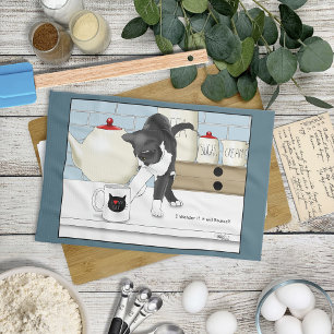 Curious Gray White Cat Funny Tea Mug Kitchen Towel