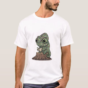 Curious Green Chameleon Reading Explorer's Journal T-Shirt