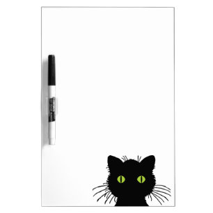Curious Green-Eyed Black Cat Design Dry-Erase Board