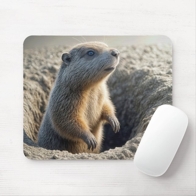 Curious Groundhog In a Hole Mouse Pad (With Mouse)