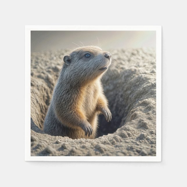 Curious Groundhog In a Hole Napkins (Front)