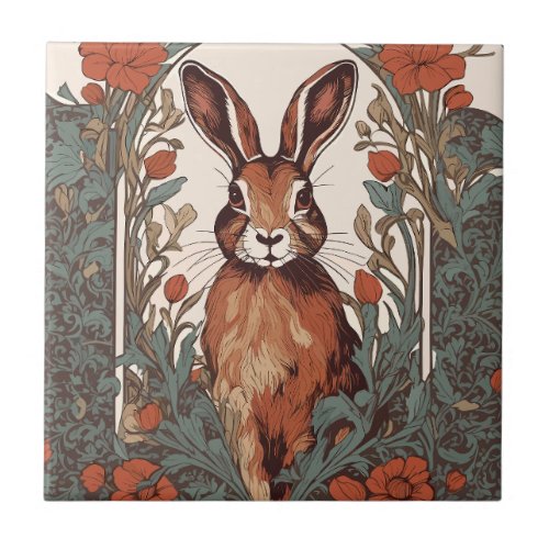 Curious Hare William Morris Inspired Floral Ceramic Tile