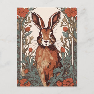 Curious Hare William Morris Inspired Floral Postcard