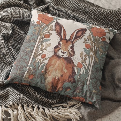 Curious Hare William Morris Inspired Floral Throw Pillow