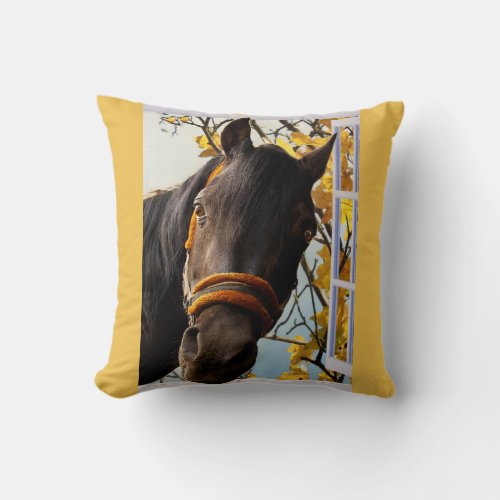 Curious Horse Looking Through The Kitchen Window Throw Pillow