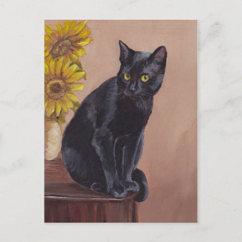 Curious Kitten Black Cat Art Postcard