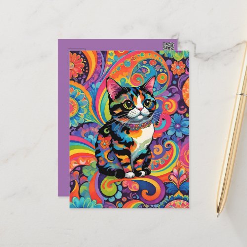 Curious Kitten Colorful Cat Art  Postcard