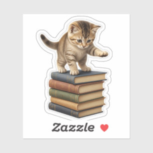 Curious Kitten on Books Sticker