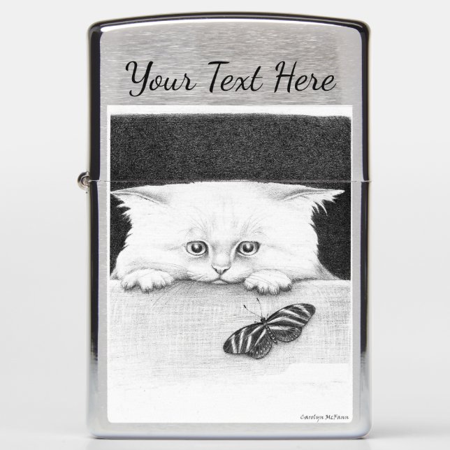Curious Kitten with Butterfly Zippo Lighter (Front)