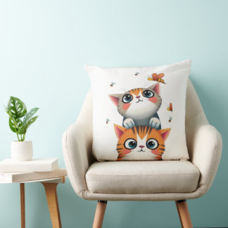 Curious Kittens & Busy Bees Throw Pillow
