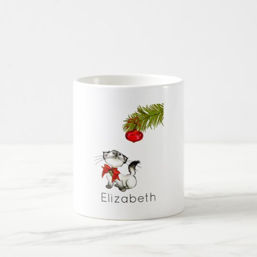 Curious Kitty Cat In A Red Christmas Bow Custom Coffee Mug