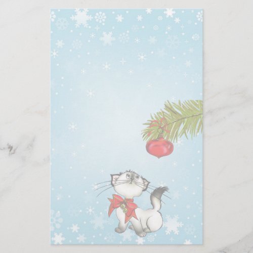 Curious Kitty Cat In A Red Christmas Bow Stationery