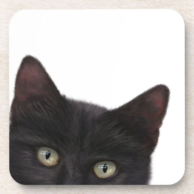 Curious Kitty Digital Painting Beverage Coaster (Front)