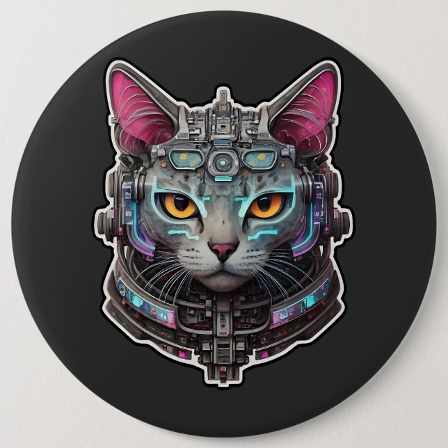 Curious Kitty in a Cyber Helmet Button (Front)