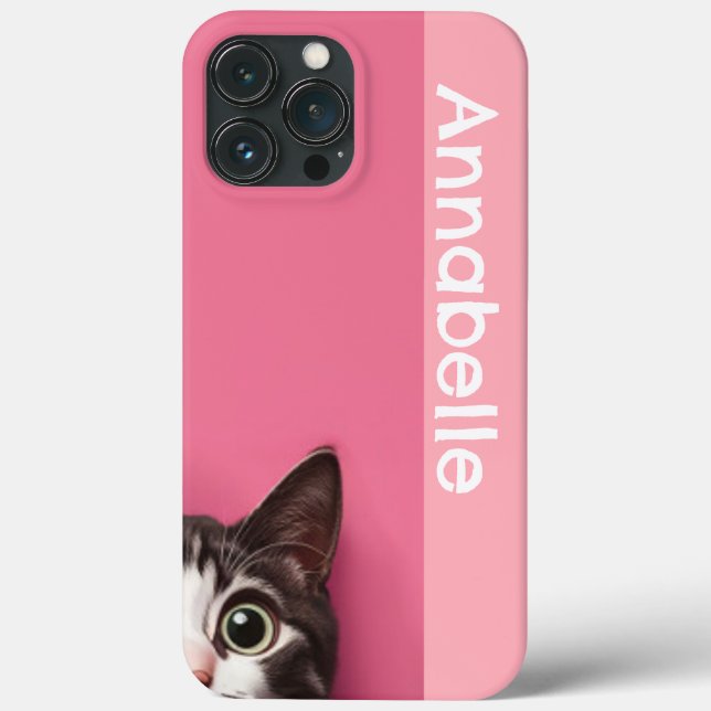 Curious Kitty Pink Personalize Case-Mate iPhone Case (Back)