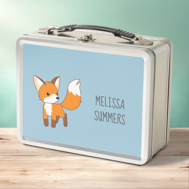 Curious Little Fox Blue Metal Lunch Box (Creator Uploaded)