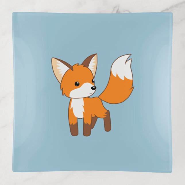 Curious Little Fox Blue Trinket Tray (Front)